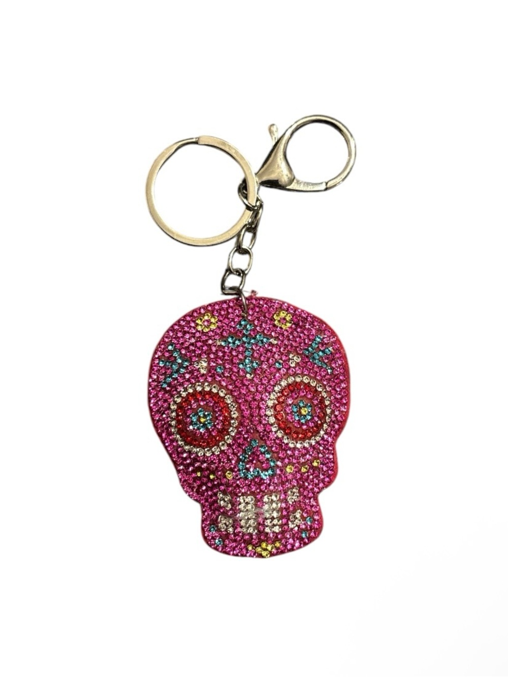 Pink Crystal Sugar Skull Keychain Keyring